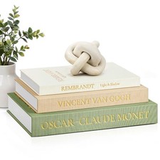 Aesthetic Decorative Books, Set of 3 Linen Faux Books for Sage-Beige-Apricot