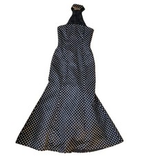 Vtg GUNNE SAX Jessica McClintock Black Satin Polka Dot Formal Dress Rose