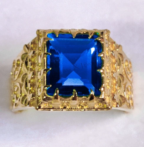 Men's 14k Gold Plated Sapphire Gemstone Handmade Men's Ring Men's Jewelry