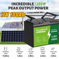 12V 100Ah LiFePO4 Lithium Battery Built-in BMS Cycle Deep for Solar RV Off-grid
