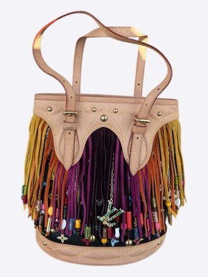 Louis Vuitton Black & Multicolor Monogram Fringe Bucket Bag  display picture 1