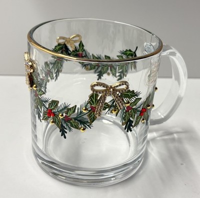 Hand Painted & Jeweled Christmas Holiday Garland Jumbo Coffee/Tea Mug 18oz NEW!