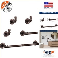 Rustic 5-Piece Bathroom Set: Towel Bar, Toilet Paper Holder,  Hooks in Bronze