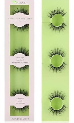 NEW Natural Faux Mink 6 Piece False Eyelashes 15 mm Vegan Multi Layered H3