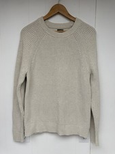 J Crew Mens S Beige Cream Crewneck Knit Sweater Pullover Fisherman