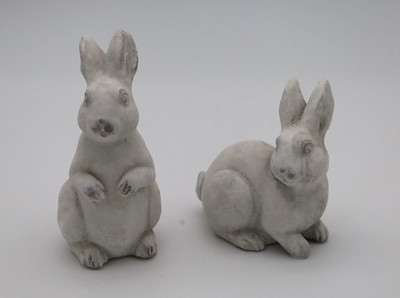 Hasen Set Bunny aus Beton 2-teilig weiß gebürstet   edle Osterdeko modern