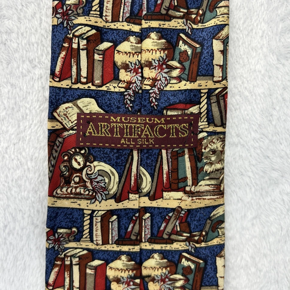 Museum Artifacts Bookshelf Theme Men’s Necktie 3.75”x 59” Handmade 100% Silk - Image 2 of 4