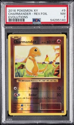 2016 POKEMON XY EVOLUTIONS #9 CHARMANDER-REVERSE FOIL PSA 7