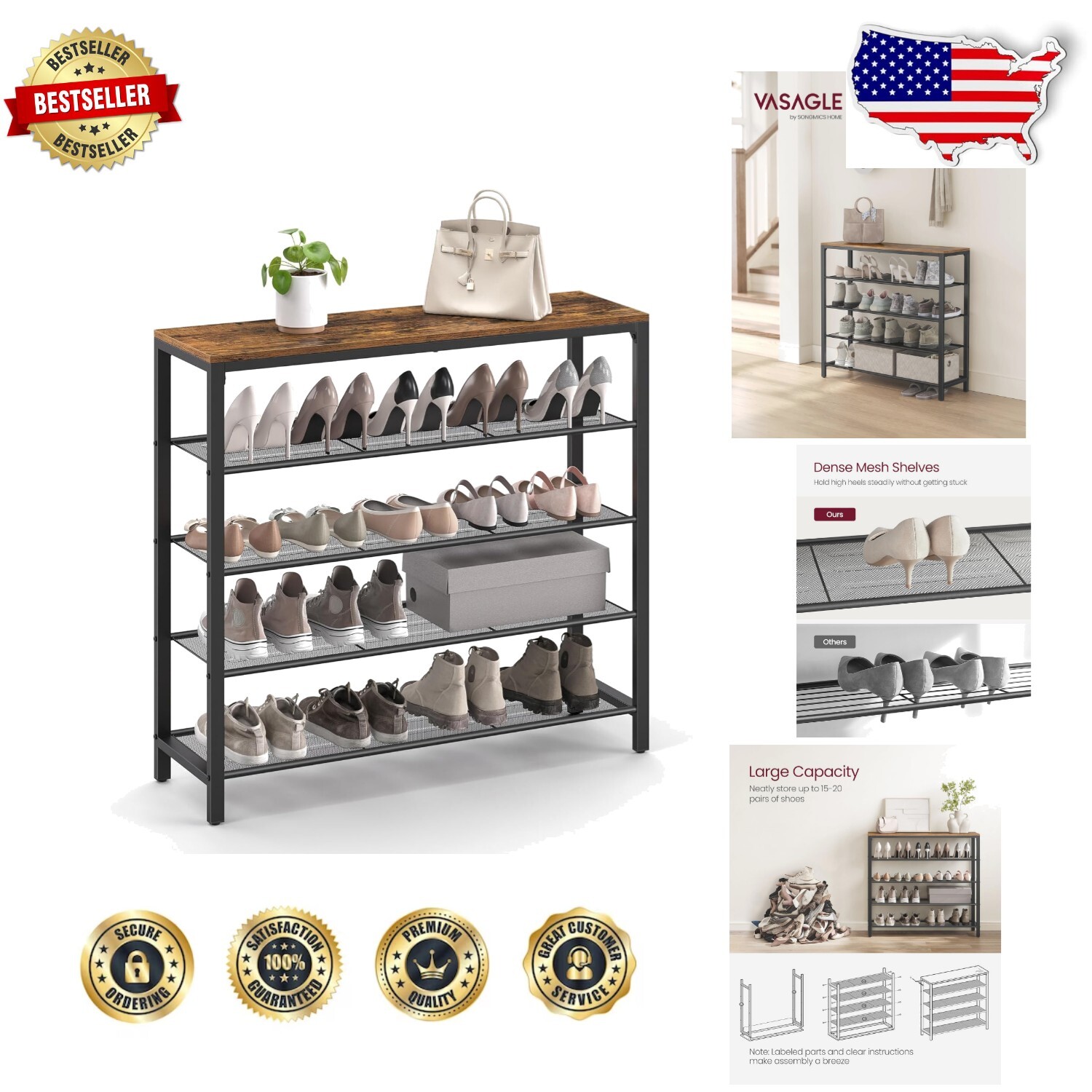 5-Tier Freestanding Shoe Organizer - Spacious, Space-Saving Design-image