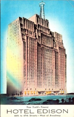 NY NYC, Hotel Edison, Artist's Rendering, Chrome Posted 1960 Chester Litho