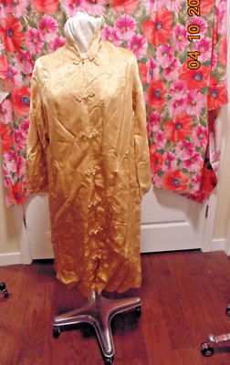 VTG. Gold Rayon/Silk Duster by Barbara Lee- Frog Closure 3/4 Sleeves -Women SZ L