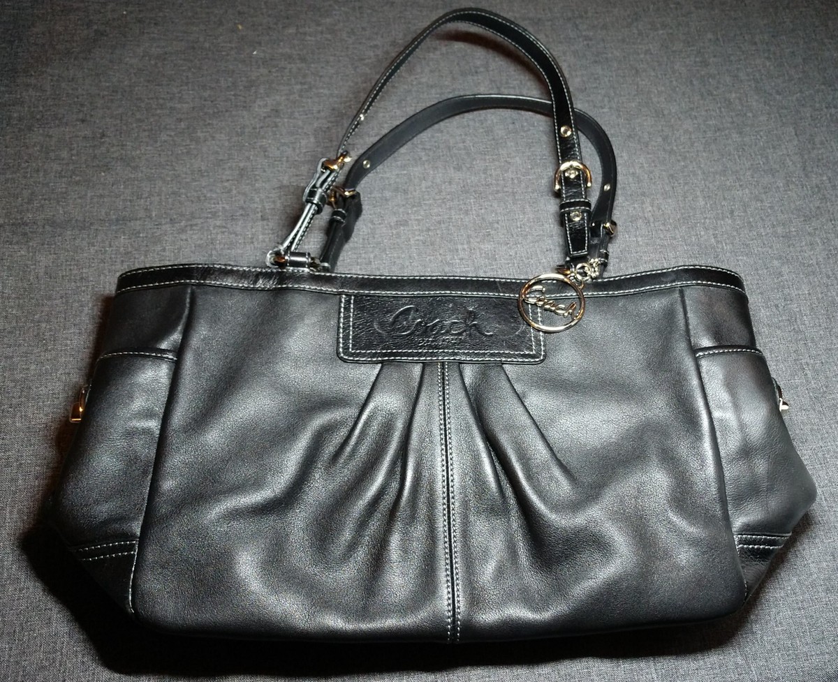 COACH Handbag Soft Black Leather Pleated East West Gallery Tote