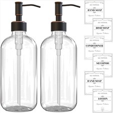 Reusable Glass Soap Dispenser Set - 16 oz with Bronze Pumps Waterproof Labels