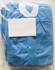 10 PCS Disposable Blue Lab Coat W/Knit Collar And Cuffs Size S