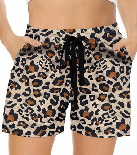 Womens Summer Sweat Gym Shorts Elastic High Waisted Drawstring Running Athletic