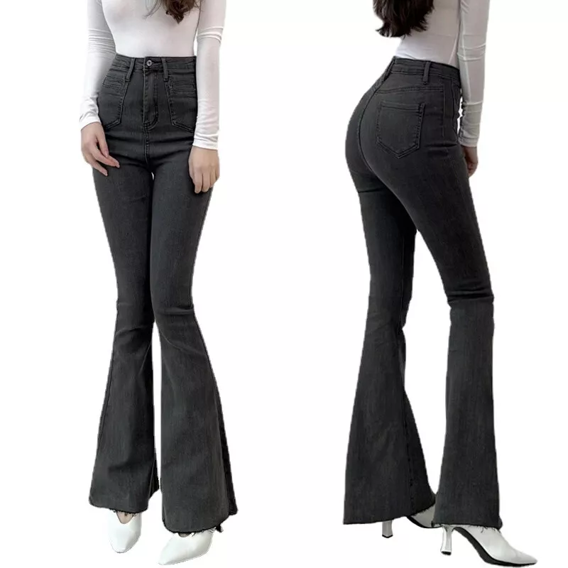 Women Flare Jeans Slim Waist Bell Bottom Stretch Denim Pants Retro Trousers