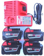  4 18V Milwaukee 48-11-1850 5.0 AH Batteries, 1 Charger, M18 18 Volt Red