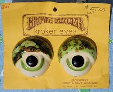 Vintage Brownfinger Kroker Eyes Hobby and Craft Macrame Ceramic Green Frog Eyes