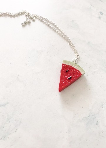 Summer Watermelon Slice FRUIT FRUITY SUMMER 3D 24" Silver Necklace Quirky - Picture 3 of 4