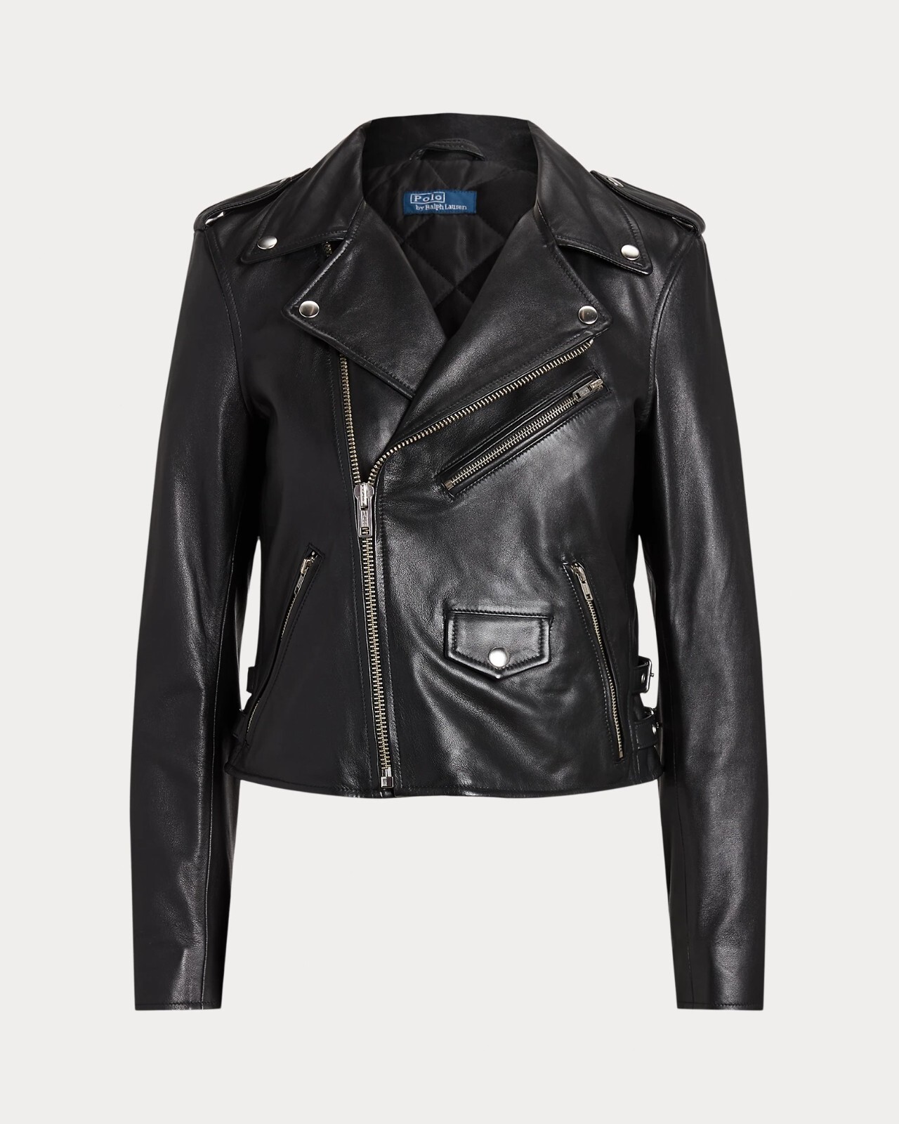 Polo Ralph Lauren New Women's Black Leather Jacket in Motorcycle & biker Style