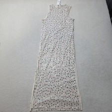Urban Outfitters Mesh Dress Womens Small Beige Sequins Long Sleeveless NWT