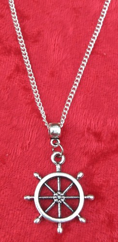 Wheel of Dharma Pendant Necklace 18" or 24 Inch Rudder Dharmachakra Life Charm - Picture 2 of 7
