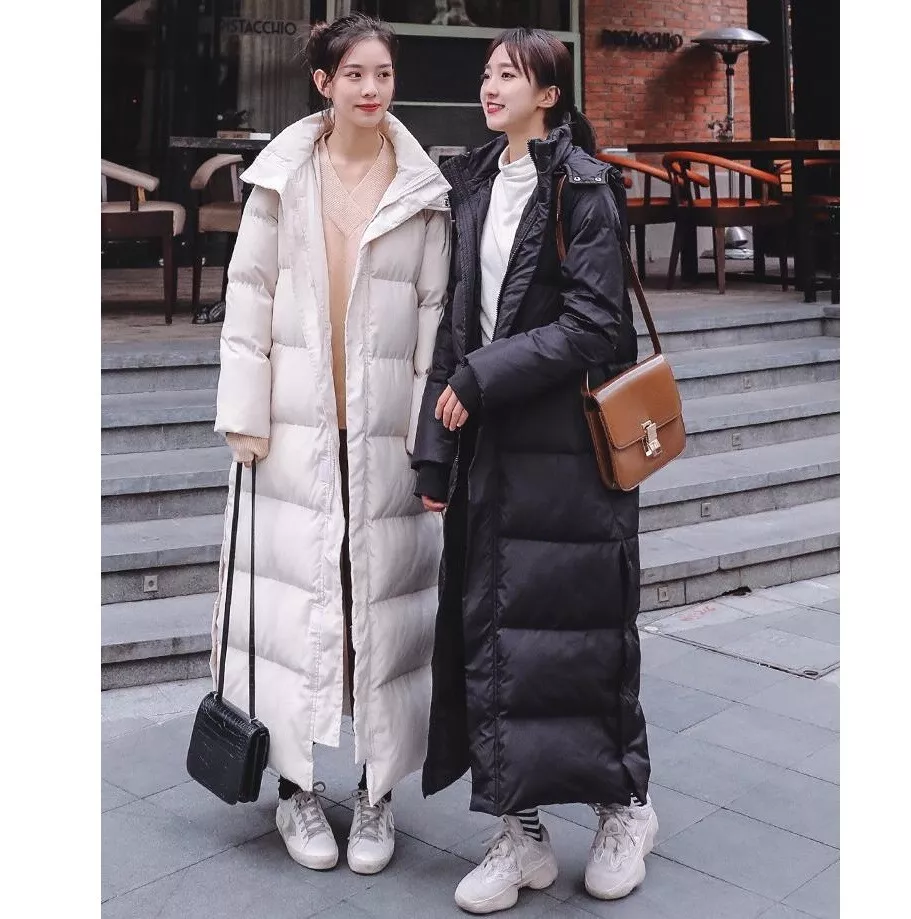 Women Ankle Length Cotton Down Long Parka Winter Warm Hooded Outwear Jacket New