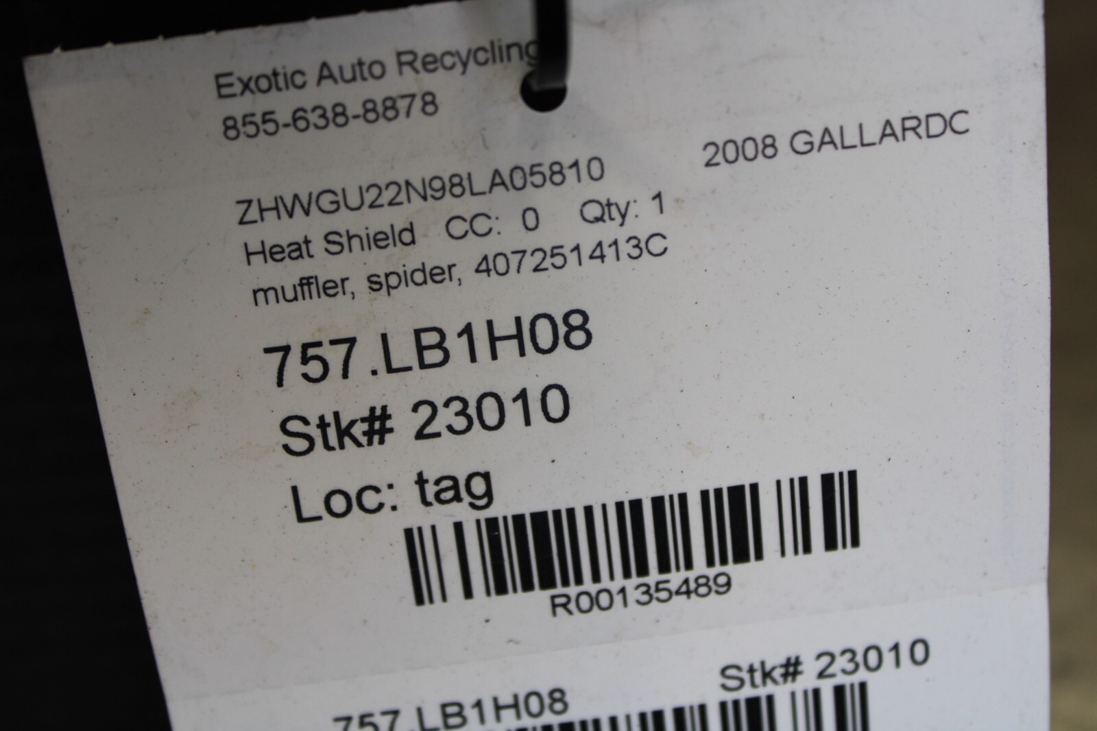 Lamborghini Gallardo, Spyder, Muffler Heat Shield, Used, P/N 407251413C