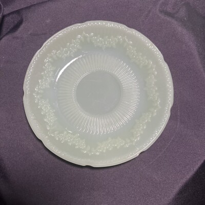Vintage Anchor Hooking Fire King Alice Floral Jadeite Saucer Green Opaque