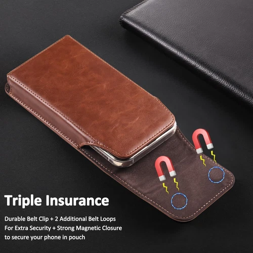 Premium Leather Pouch Belt Clip Phone Holster Case For iPhone 16 15 14 Pro Max - Picture 10 of 16