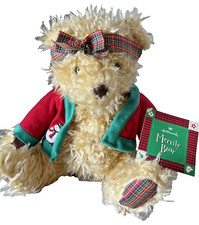 Hallmark Merrily Teddy Bear Christmas Plush Stuffed Animal Toy Red  Green Plaid