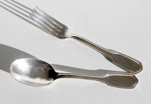 FOURCHETTE ET CUILLERE CHIFFRÉ EC 237 - METAL ARGENTÉ POINCON - SERVICE DE TABLE