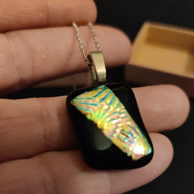 Echter handgefertigter dichroitischer Kunstglas Anhänger & Kette Geschenk verpackt