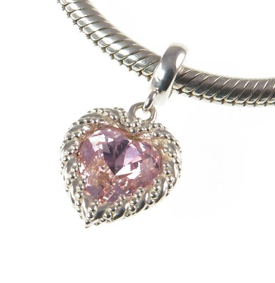 Chamilia 925 Silber & Kristall HELLROSA KRISTALL HERZ Dangle Charm Bead, Liebe