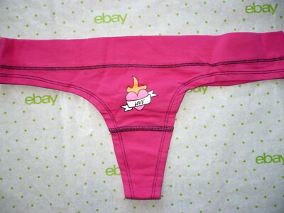 Rue 21 Women's Thong Panties SMALL Pink Heart Flame LOVE 