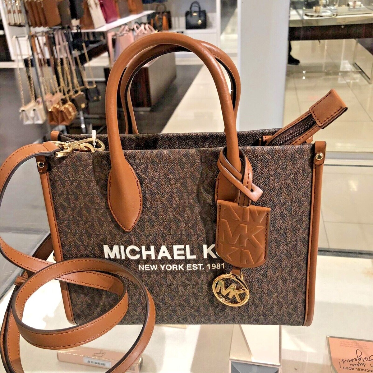 Michael Kors Women MK Signature Crossbody Small Handbag Brown