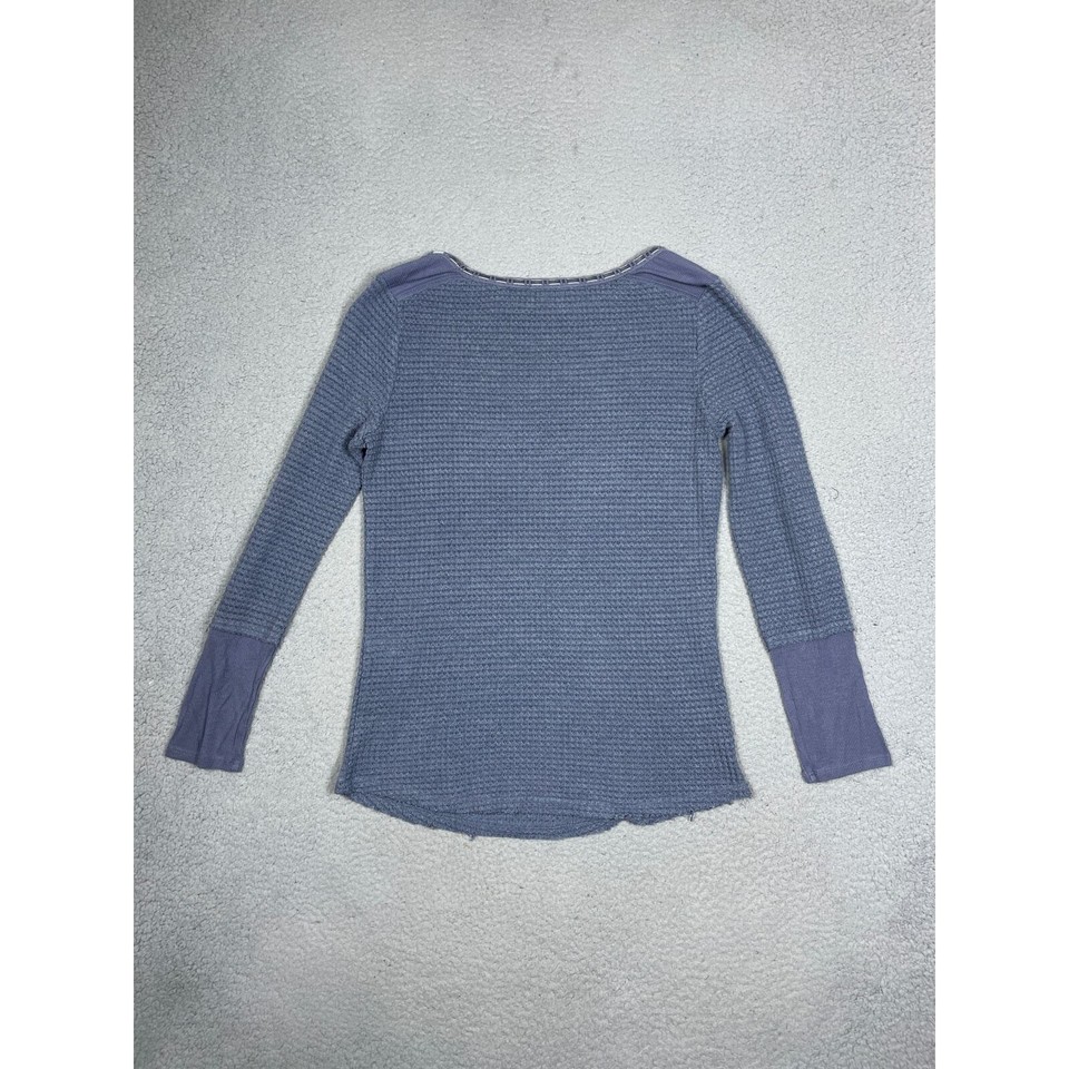 Sundance Womens Size S Blue Everly Waffle Knit Thermal Long Sleeve Tee