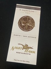 Vintage Texas Matchbook “Night Hawk Restaurants” Austin • San Antonio