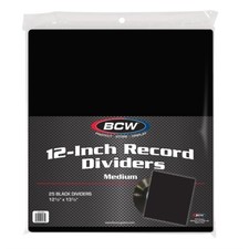 Pack of 25 BCW Medium Full Header Black 33RPM LP Vinyl Record Album Dividers