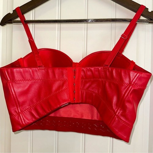 Red PU Leather corset push up bra women M - Picture 6 of 11