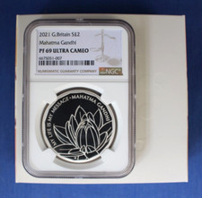 2021 Silver Proof 1oz £2 coin "Mahatma Gandhi" NGC Graded PF69 with Case & COA