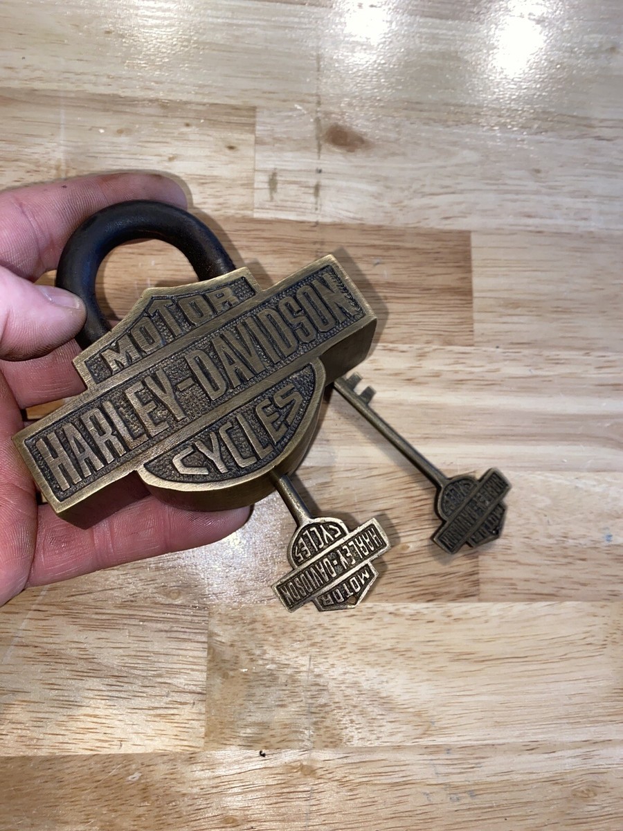 Harley Davidson Padlock Lock Keys x2 Set Patina USA BRASS Biker