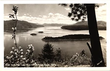 Beautiful Lake Pend Oreille from Hope Idaho RPPC Real Photo Postcard 1930-40s