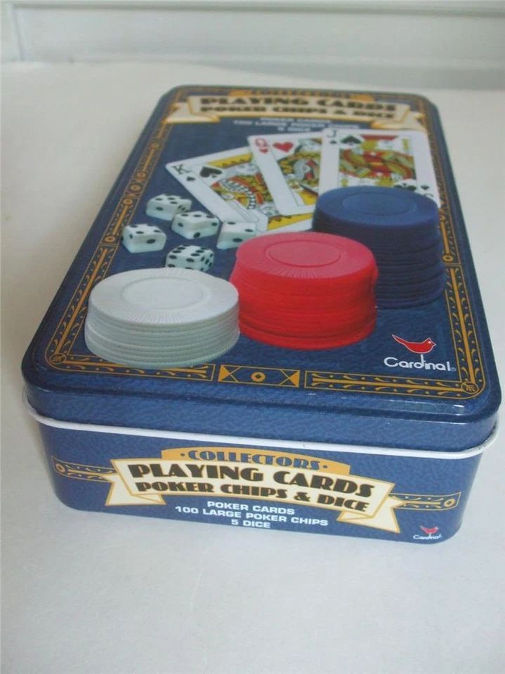  Cardinal Collectors Playing Cards Poker Chips &  Dice in Blue Tin Box - Image 2 of 4