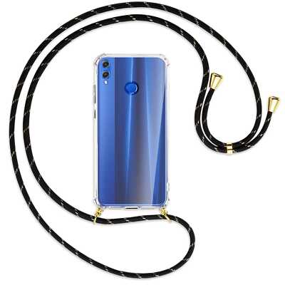 Handykette für Honor 8X schwarz/gold (G) Hülle mit Band Kordel zum Umhängen