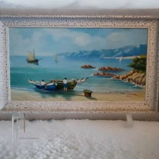 Marine P. VOLODTCHENKO Oil On Isorel "Cannes View Of The Esterel Fishermen" 1952