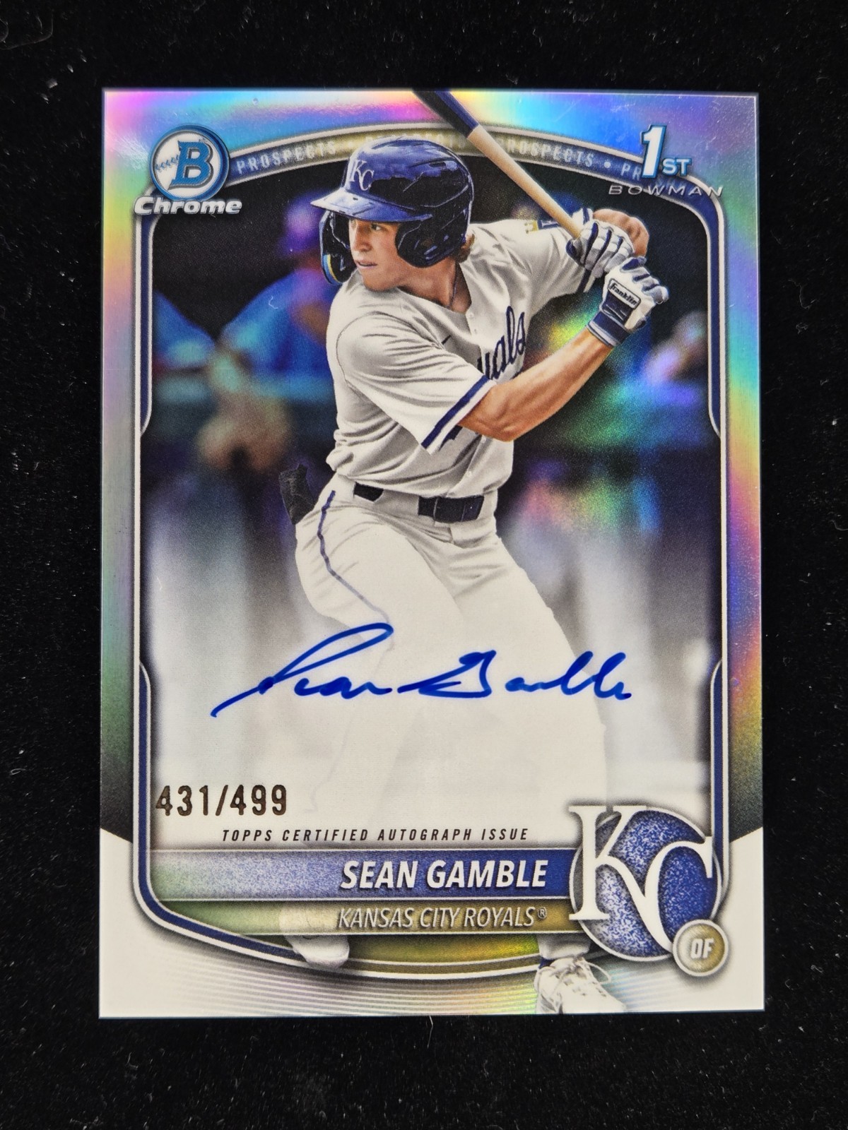 2025 Bowman Draft Chrome Sean Gamble 1st Refractor Auto 431/499 KC Royals