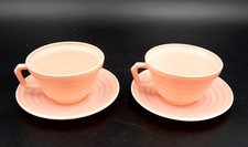 Hazel-Atlas Moderntone Platonite Pastel Pink Tea Coffee Cup  Saucer 2 Sets