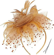 Women'S Fascinators Tea Party Wedding Mesh Flower Pearl Feather Fascinator Hat w