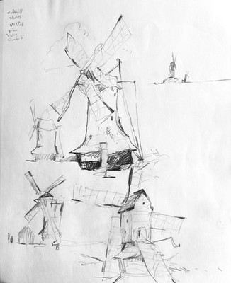 Sketchbook Page Windmill Studies Pencil 11 x14  Original Signed On Paper